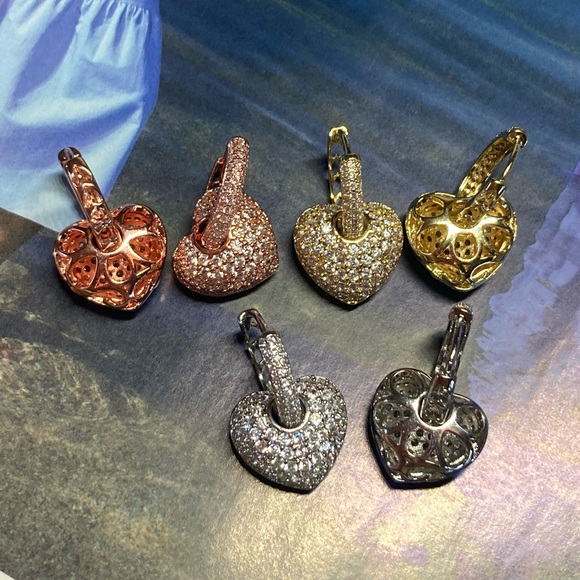 Gold Plated CZ Diamond Heart Earrings - Picture 4 of 6